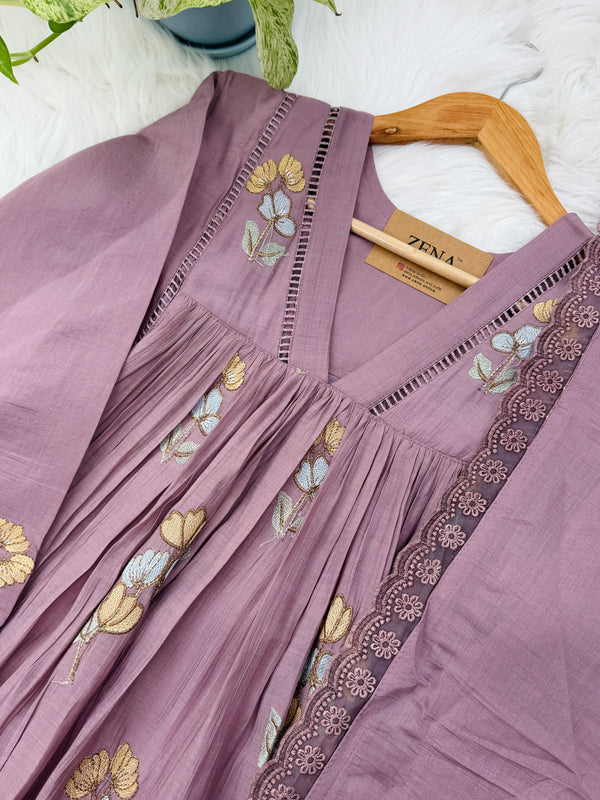 ✨ Pure Mul Chanderi Embroidery Work Anarkali Set