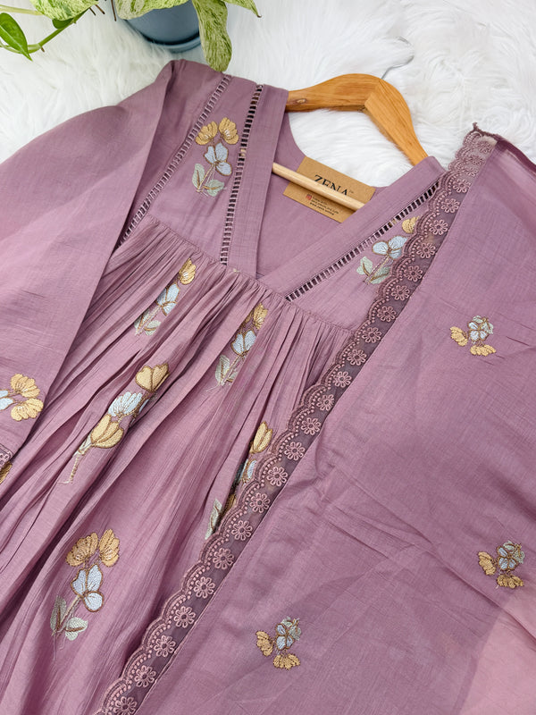 ✨ Pure Mul Chanderi Embroidery Work Anarkali Set