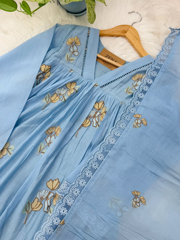 ✨ Pure Mul Chanderi Embroidery Work Anarkali Set