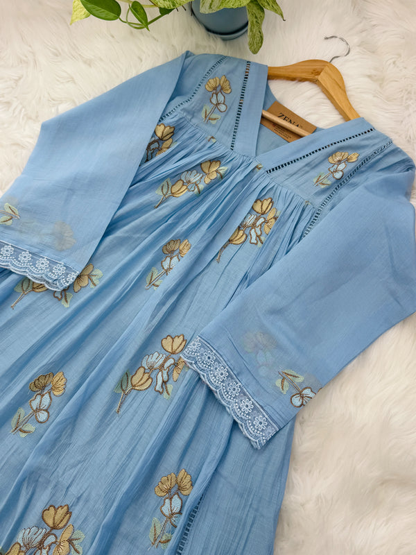 ✨ Pure Mul Chanderi Embroidery Work Anarkali Set