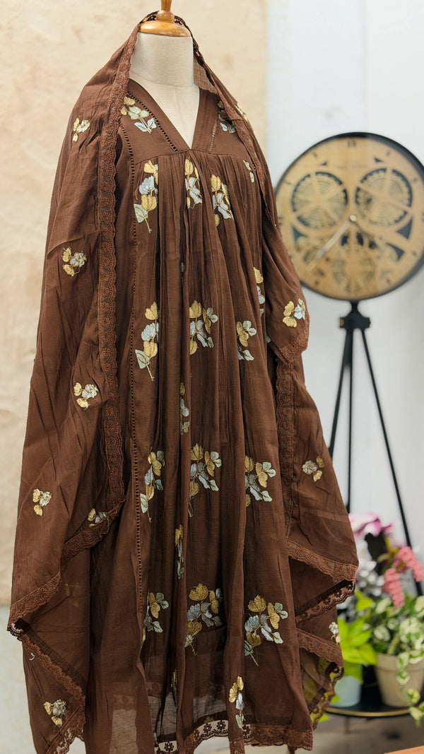 ✨ Pure Mul Chanderi Embroidery Work Anarkali Set