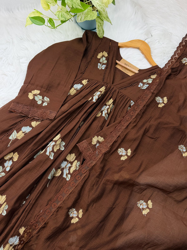 ✨ Pure Mul Chanderi Embroidery Work Anarkali Set