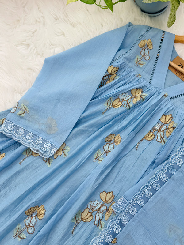 ✨ Pure Mul Chanderi Embroidery Work Anarkali Set