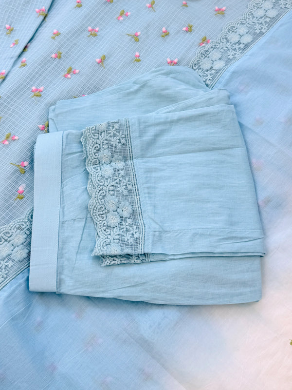 ✨ Pure Kota Doria Floral Embroidered Kurti Set