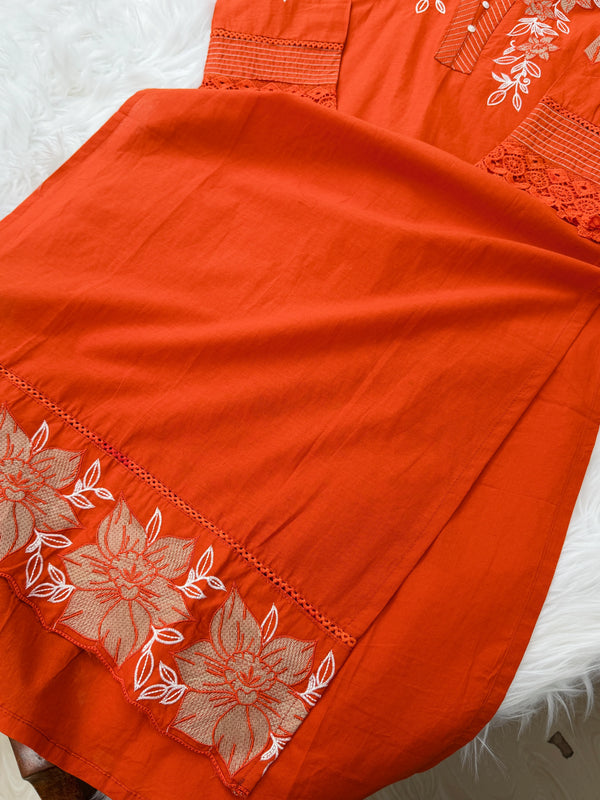 ✨ Pure Cotton Embroidered Kurti Set