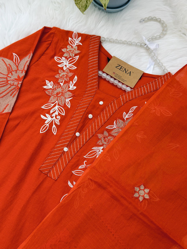 ✨ Pure Cotton Embroidered Kurti Set