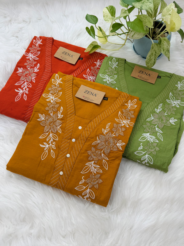 ✨ Pure Cotton Embroidered Kurti Set