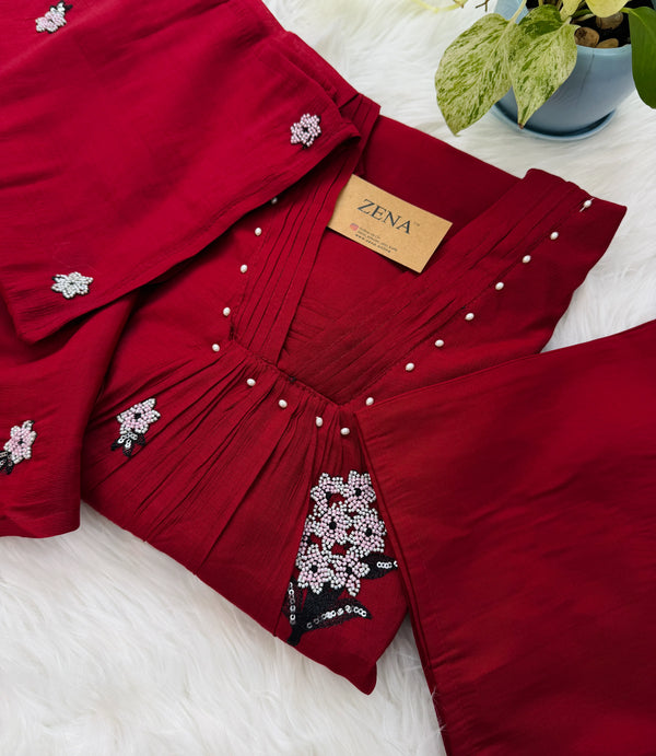 ✨ Imported Coral Crush Embroidered Anarkali Set