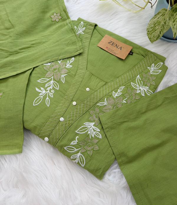 ✨ Pure Cotton Embroidered Kurti Set