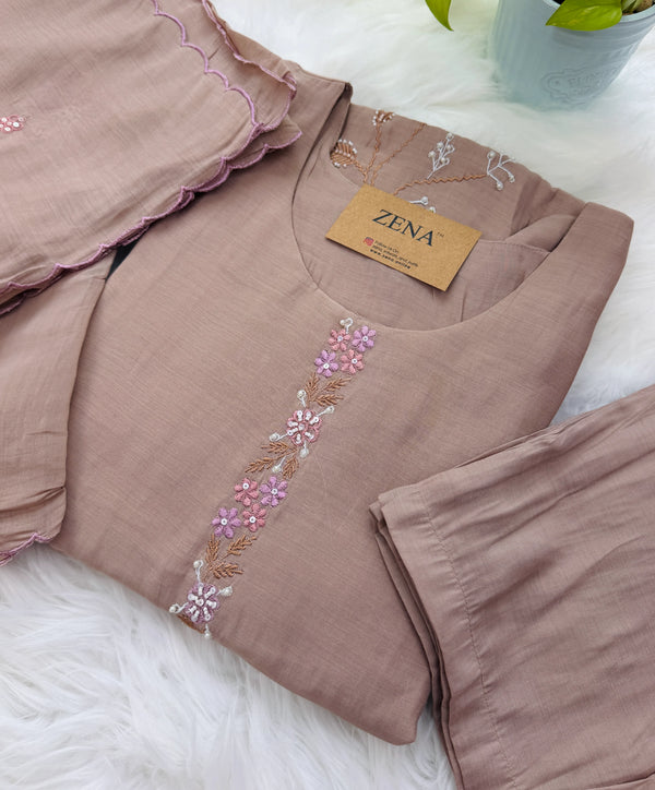 ✨ Pure Mul Chanderi Embroidery Work Kurti Set