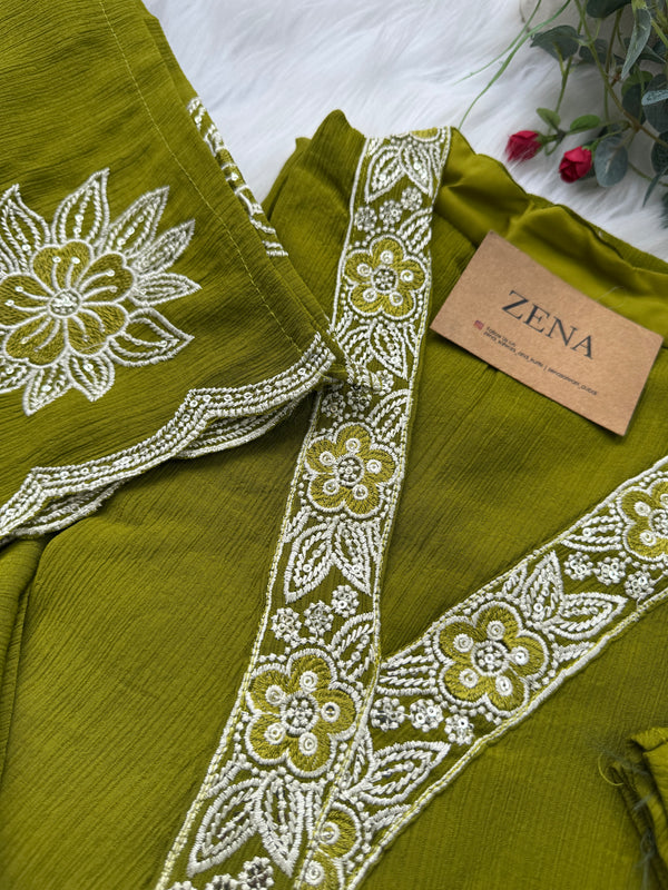 Pure Cotton Striped Embroidered Kurti Set