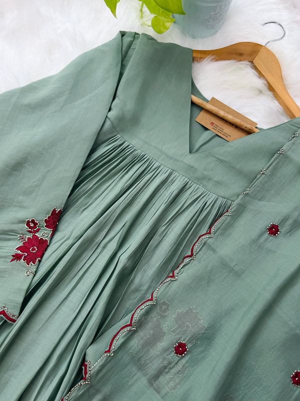 ✨ Mul Chanderi Handwork Anarkali Set