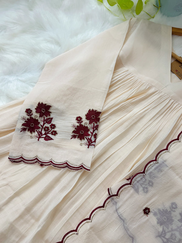 ✨ Mul Chanderi Handwork Anarkali Set