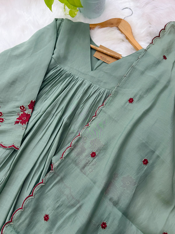 ✨ Mul Chanderi Handwork Anarkali Set
