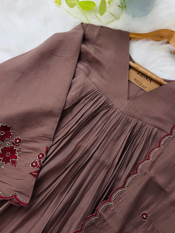 ✨ Mul Chanderi Handwork Anarkali Set