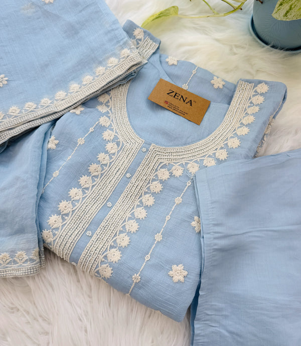 ✨ Coral Chanderi Embroidery Work Kurti