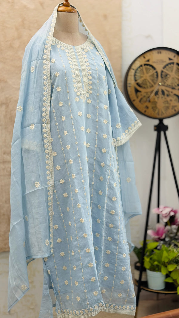 ✨ Coral Chanderi Embroidery Work Kurti