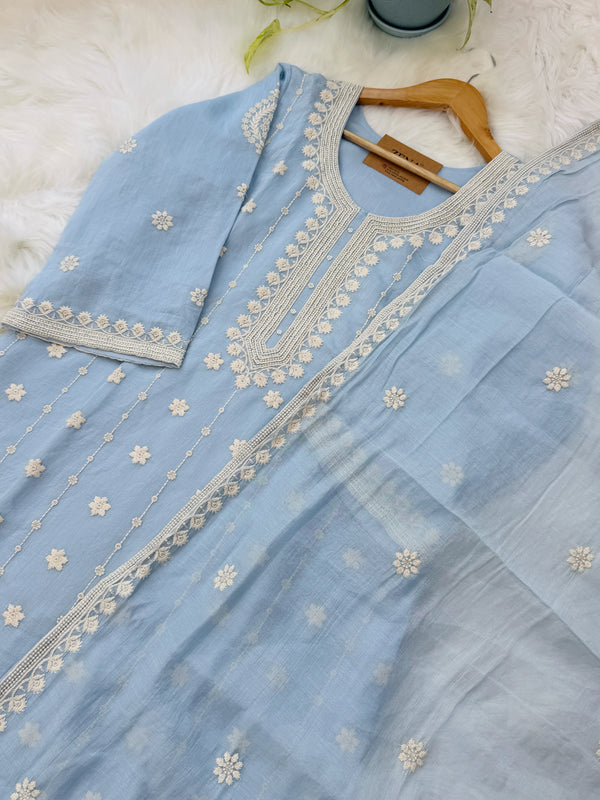 ✨ Coral Chanderi Embroidery Work Kurti