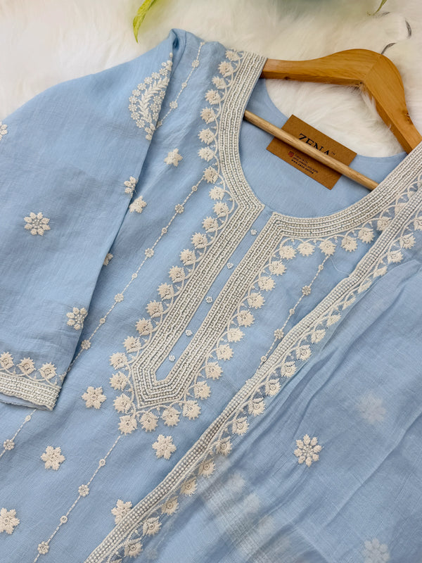 ✨ Coral Chanderi Embroidery Work Kurti