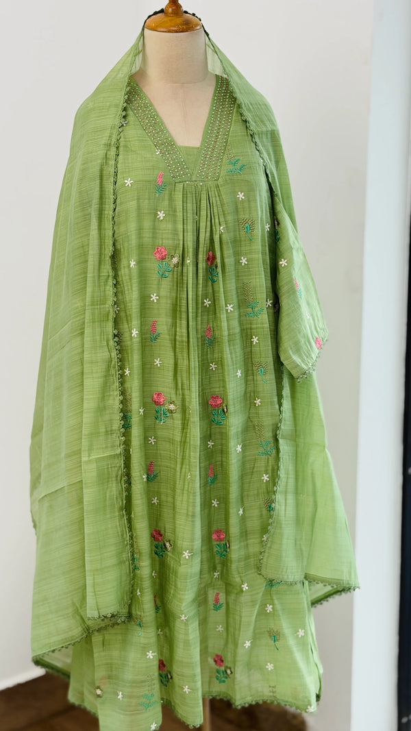 ✨ Mul Chanderi Embroidery Work Anarkali Set