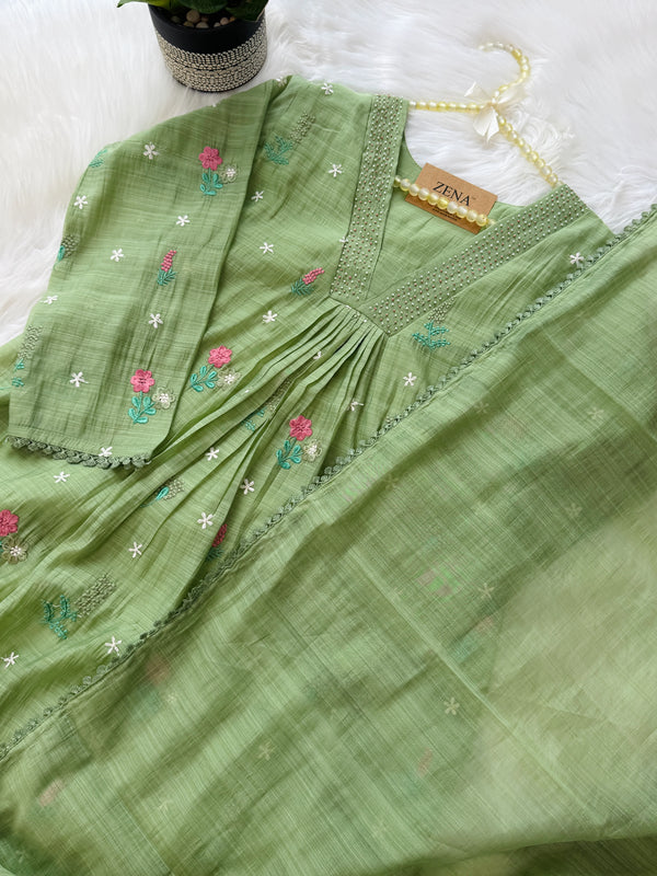 ✨ Mul Chanderi Embroidery Work Anarkali Set