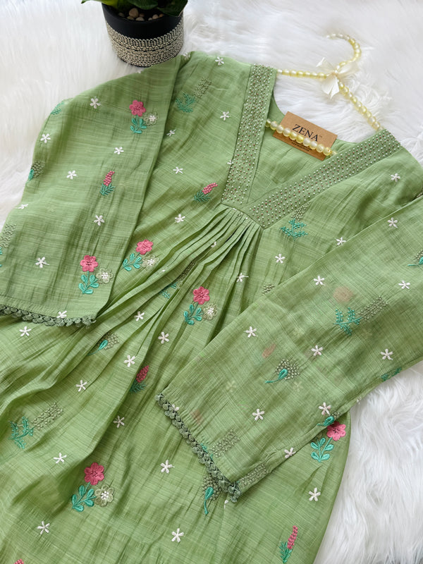 ✨ Mul Chanderi Embroidery Work Anarkali Set
