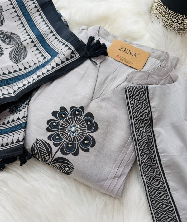 ✨ Mul Chanderi Hand-Detailed Kurti Set