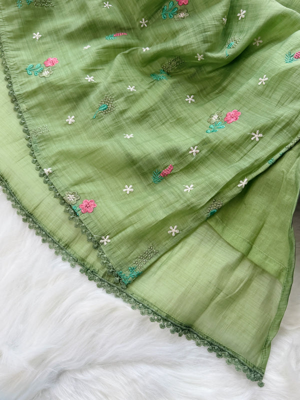 ✨ Mul Chanderi Embroidery Work Anarkali Set