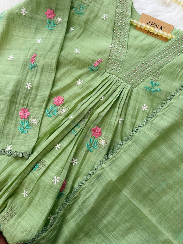 ✨ Mul Chanderi Embroidery Work Anarkali Set