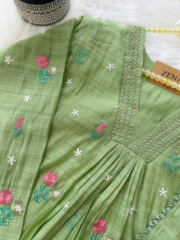 ✨ Mul Chanderi Embroidery Work Anarkali Set