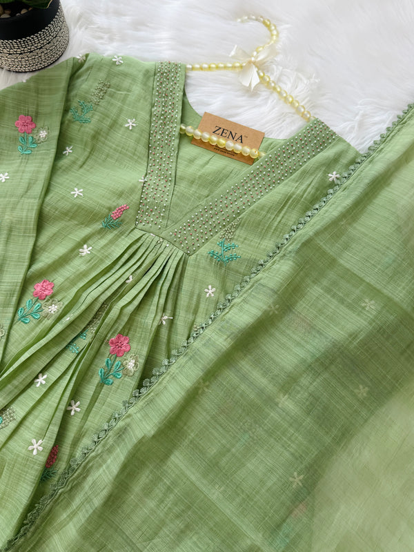 ✨ Mul Chanderi Embroidery Work Anarkali Set
