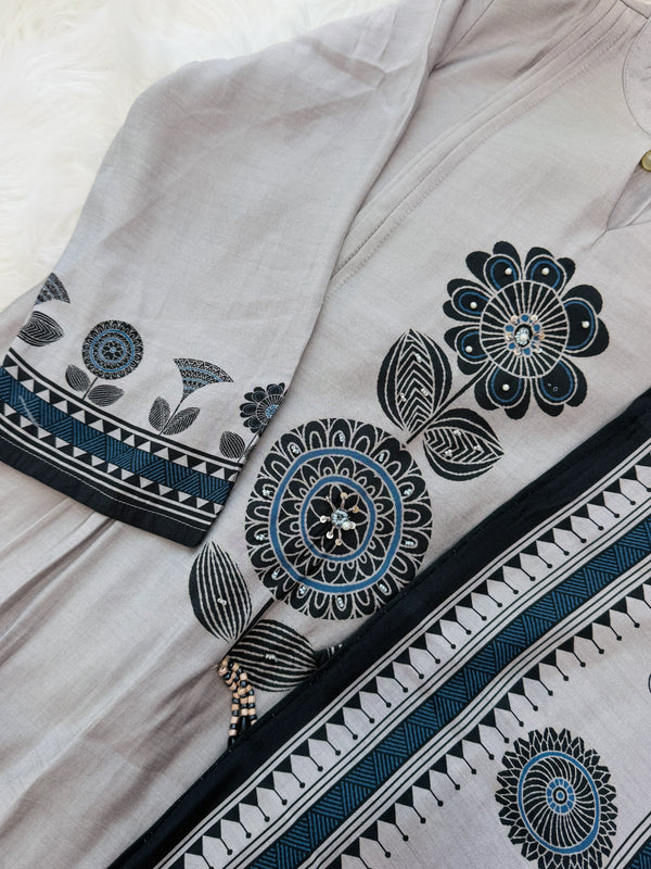 ✨ Mul Chanderi Hand-Detailed Kurti Set