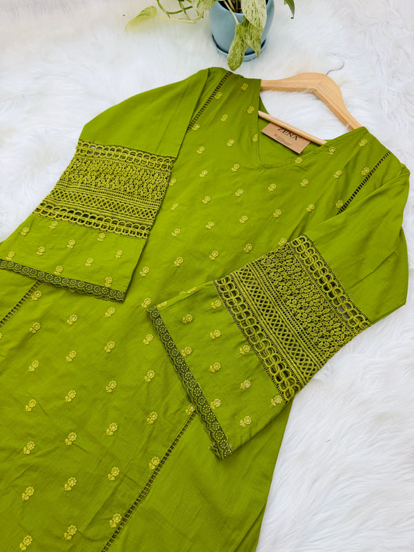 ✨ Premium Cotton Embroidered Kurti Set