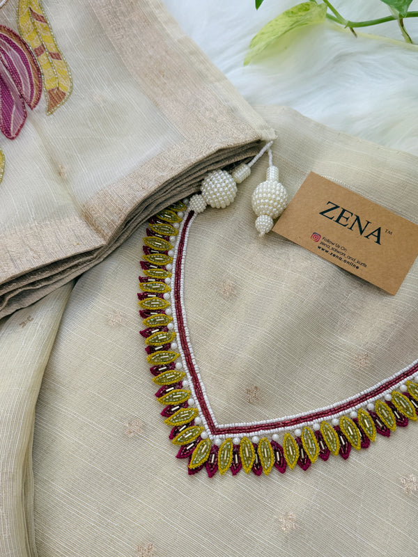 ✨ Pure Tissue Silk Handwork Unstitched Suit