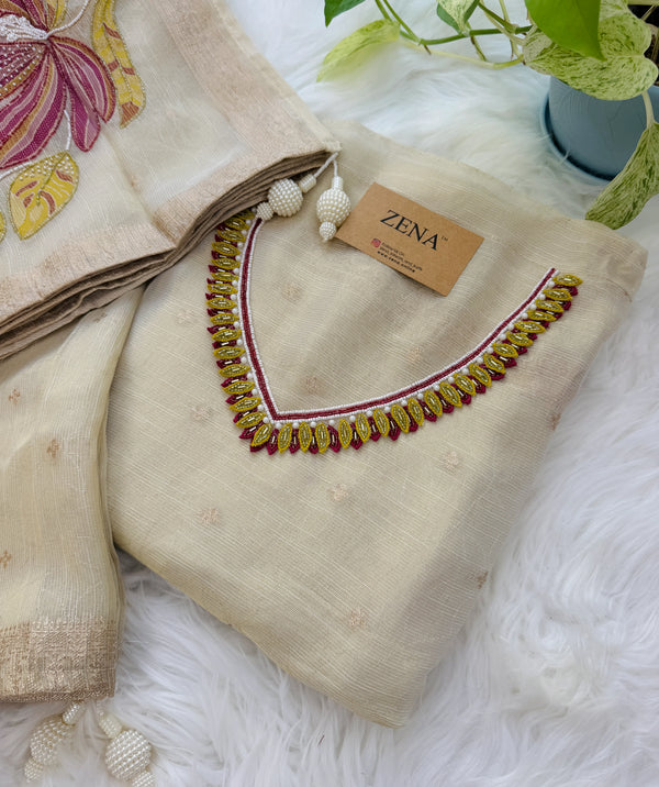 ✨ Pure Tissue Silk Handwork Unstitched Suit