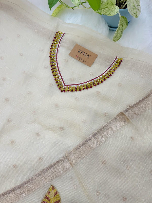 ✨ Pure Tissue Silk Handwork Unstitched Suit