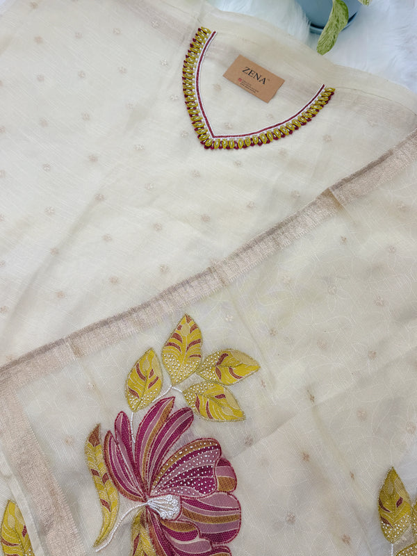✨ Pure Tissue Silk Handwork Unstitched Suit