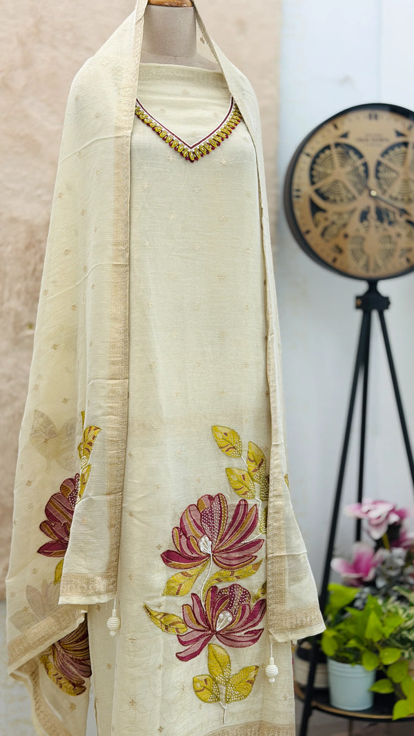 ✨ Pure Tissue Silk Handwork Unstitched Suit