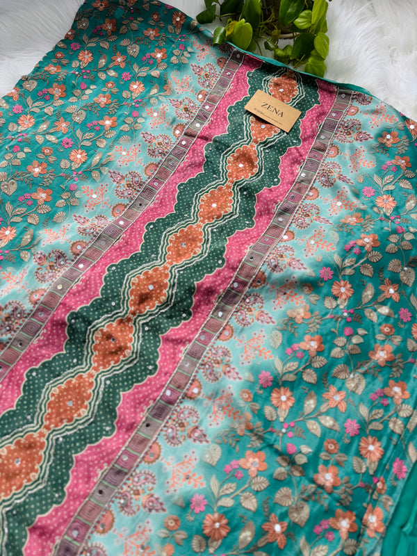 Unstitched Crêpe Mirror Work Partywear Suit – Elegant Festive Wear