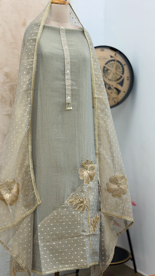 ✨ Crush Tissue Silk Jacquard Work Unstitched Suit ✨