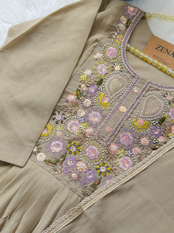 ✨ Glass Chanderi Handwork Anarkali Set ✨
