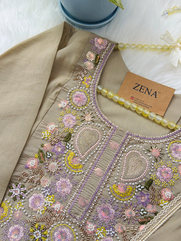✨ Glass Chanderi Handwork Anarkali Set ✨