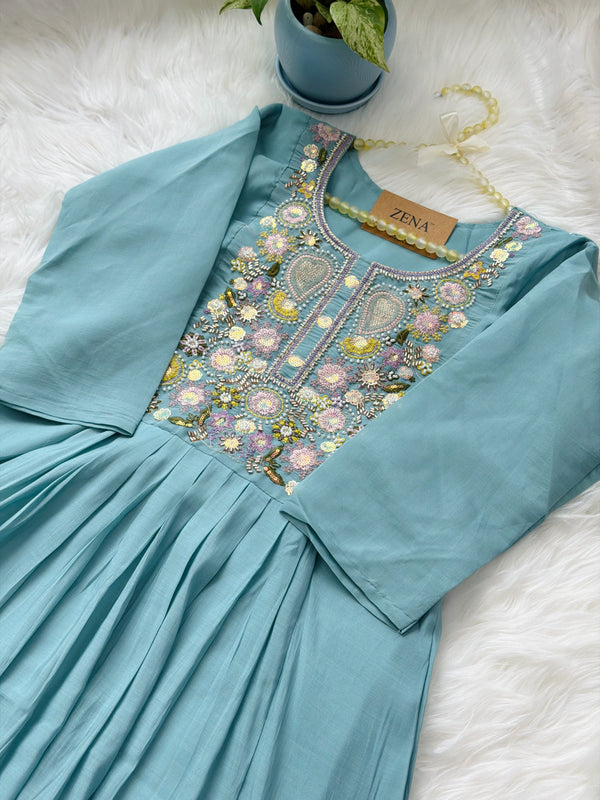 ✨ Glass Chanderi Handwork Anarkali Set ✨