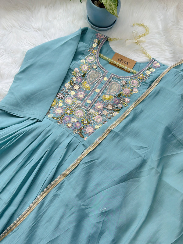 ✨ Glass Chanderi Handwork Anarkali Set ✨
