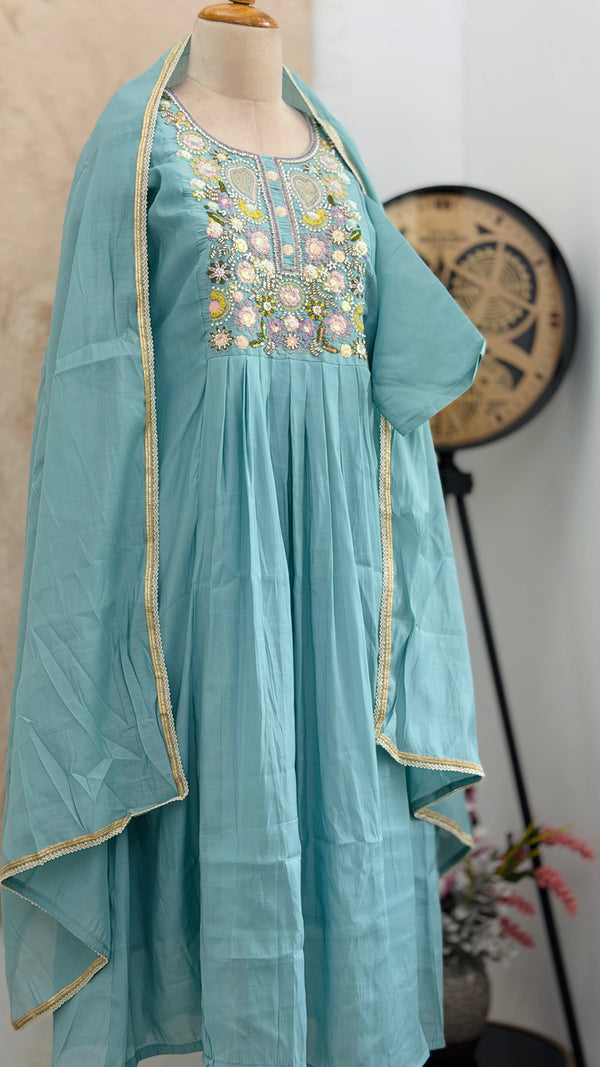 ✨ Glass Chanderi Handwork Anarkali Set ✨