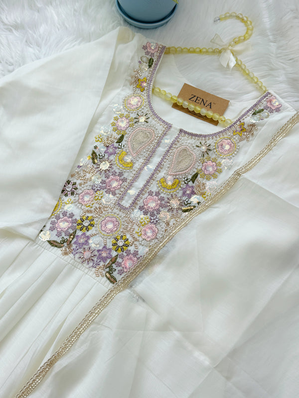 ✨ Glass Chanderi Handwork Anarkali Set ✨