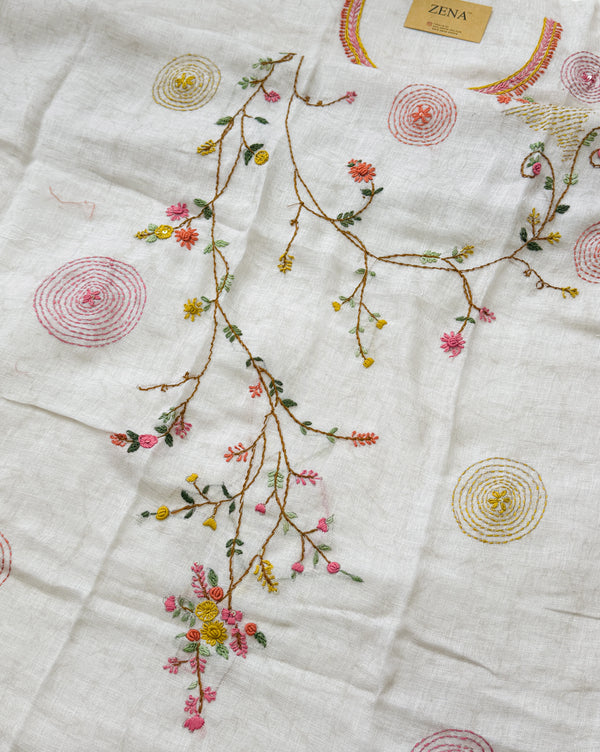✨ Linen Silk Hand-Embroidered Unstitched Suit with Kota Doria Dupatta ✨