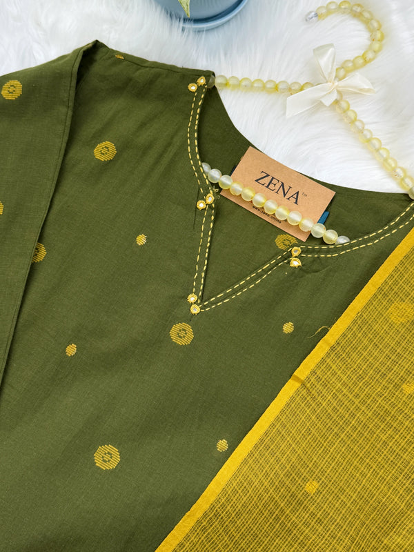 ✨ Pure Cotton Mirror Work Ready-to-Wear Kurti Set ✨