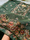 Unstitched Organza Digital Printed Suit with Original Mirror Work – Festive Beauty