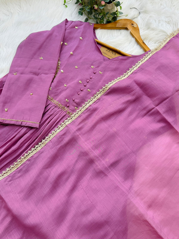 ✨ Mul Chanderi Hand-Detailed Anarkali Set ✨